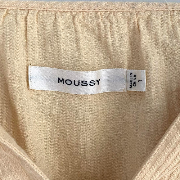 MOUSSY Rib Stripe Blouson Sleeve Peasant Top Yellow Cotton Size 1 Small Bohemian - Picture 2 of 7